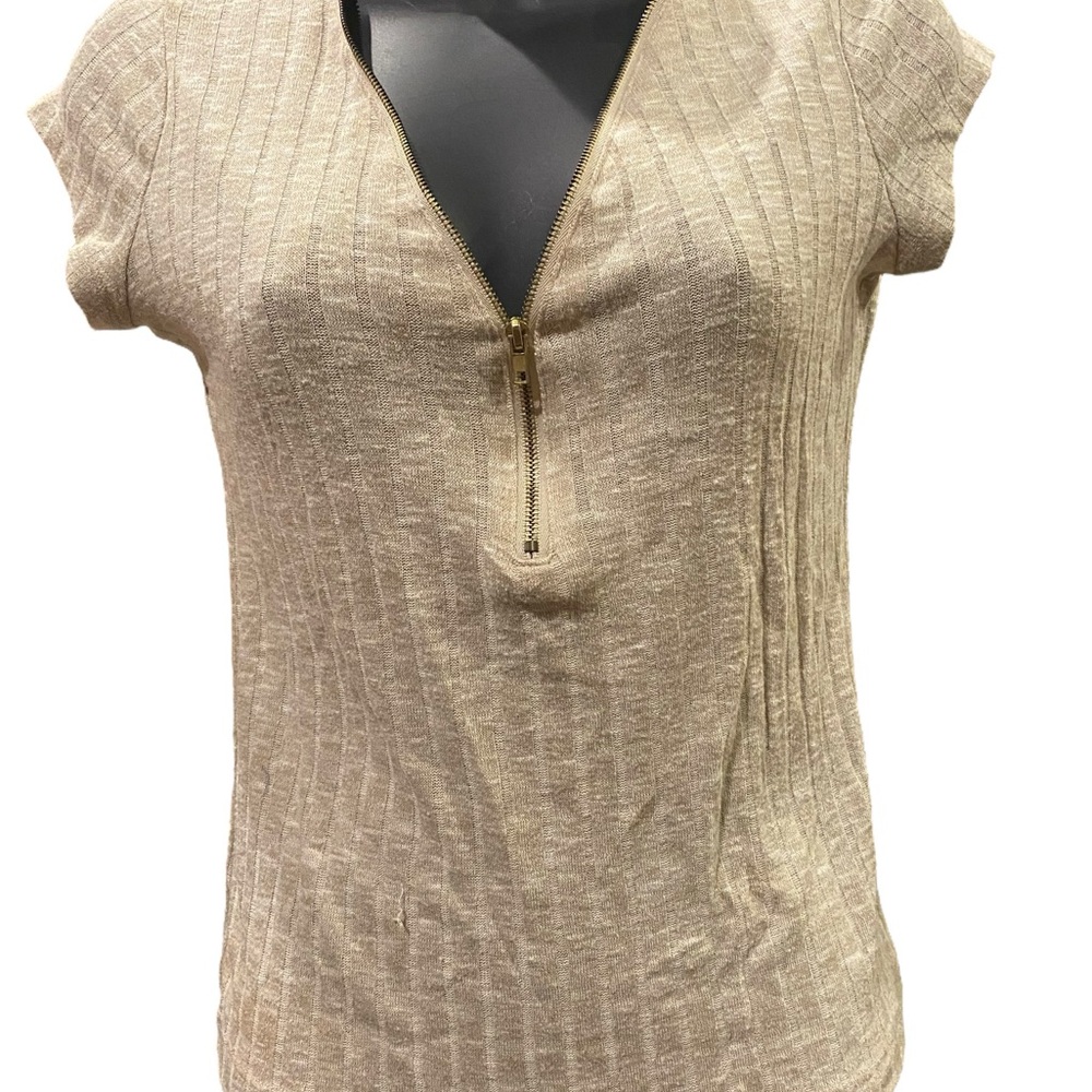Beige Zippered Women's Top